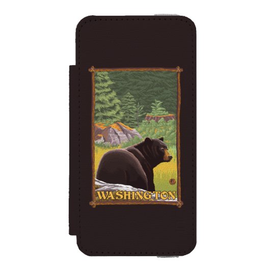 Zwart Beer in het bos - Washington Incipio iPhone Portemonnee Hoesje (Voorkant Agenda)