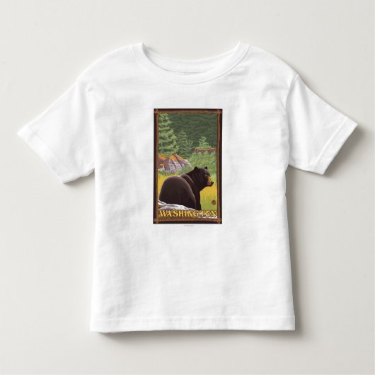 Zwart Beer in het bos - Washington Kinder Shirts (Voorkant)