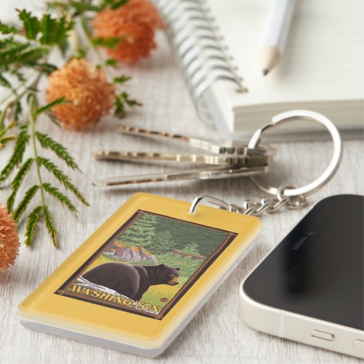 Zwart Beer in het bos - Washington Sleutelhanger (Voorkant Rechts)