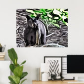 Zwart Beer in het schilderij van bossen Poster (Thuiskantoor)