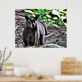 Zwart Beer in het schilderij van bossen Poster (Keuken)