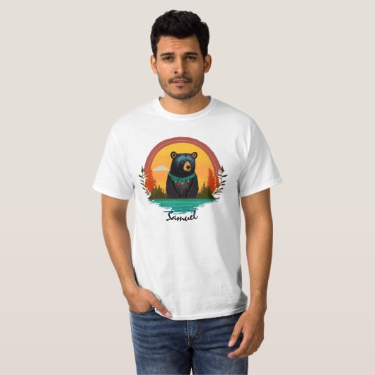 Zwart Beer in Native American nekkleding T-shirt (Voorkant volledig)