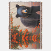Zwart Beer in Oranje bloemen Deken (Voorkant Verticaal)
