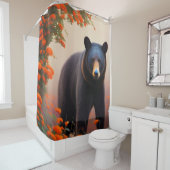 Zwart Beer in Oranje bloemen Douchegordijn (In situ)