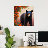 Zwart Beer in Oranje bloemen Poster (Thuiskantoor)