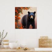 Zwart Beer in Oranje bloemen Poster (Keuken)