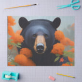 Zwart Beer in Oranje bloemen Tissuepapier (Craft)