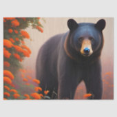 Zwart Beer in Oranje bloemen Tissuepapier (Voorkant)