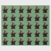 Zwart Beer in Santa Hat-kerstkunst Cadeaupapier (Vlak)