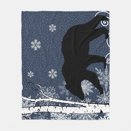 Zwart Beer in Winter Berkenbos Fleece Deken (Voorkant)