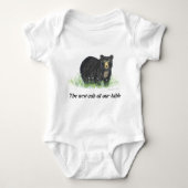 Zwart Beer in witte bloemetjes, babykleding Romper (Voorkant)