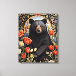 Zwart Beer Kleurrijke Tulpenbloemen Canvas Afdruk