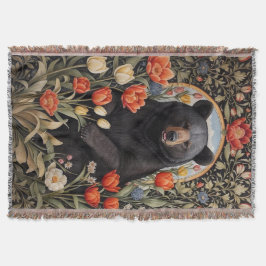 Zwart Beer Kleurrijke Tulpenbloemen Deken