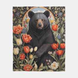 Zwart Beer Kleurrijke Tulpenbloemen Fleece Deken