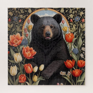 Zwart Beer Kleurrijke Tulpenbloemen Legpuzzel