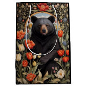 Zwart Beer Kleurrijke Tulpenbloemen Medium Cadeauzakje (Voorkant)