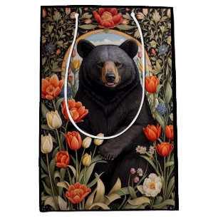 Zwart Beer Kleurrijke Tulpenbloemen Medium Cadeauzakje