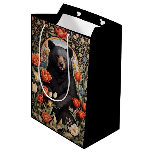 Zwart Beer Kleurrijke Tulpenbloemen Medium Cadeauzakje (Achterkant Gekanteld)