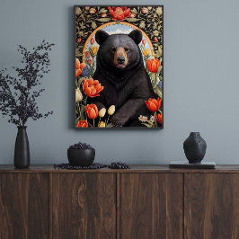 Zwart Beer Kleurrijke Tulpenbloemen Poster