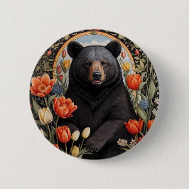 Zwart Beer Kleurrijke Tulpenbloemen Ronde Button 5,7 Cm