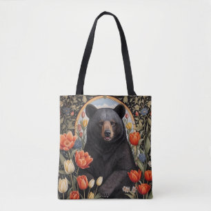 Zwart Beer Kleurrijke Tulpenbloemen Tote Bag
