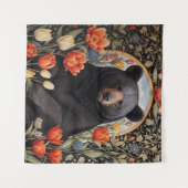 Zwart Beer Kleurrijke Tulpenbloemen Wandkleed (Voorkant (horizontaal))