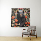 Zwart Beer Kleurrijke Tulpenbloemen Wandkleed (In situ)