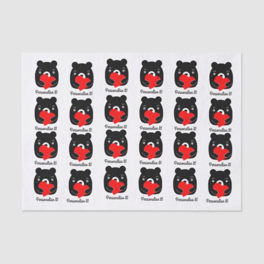 Zwart beer met hart tissuepapier (Voorkant)