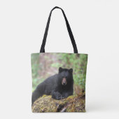 Zwart beer op een oud groeilogboek tote bag (Achterkant)