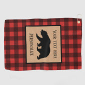 Zwart Beer op een rood en zwart speldenmodel op ma Golfhanddoek (Horizontaal)