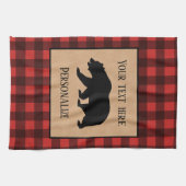 Zwart Beer op een rood en zwart speldenmodel op ma Theedoek (Horizontaal)