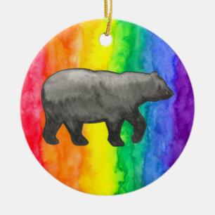 Zwart Beer op regenboogspoelversiering Keramisch Ornament