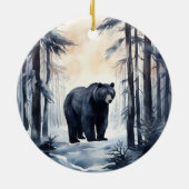 Zwart Beer op winterbosdieren Keramisch Ornament (Achterkant)