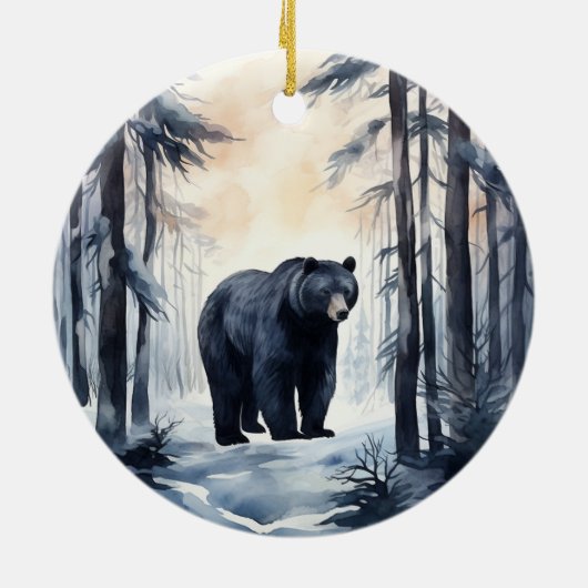 Zwart Beer op winterbosdieren Keramisch Ornament (Achterkant)