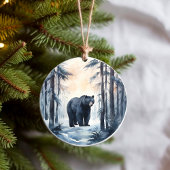 Zwart Beer op winterbosdieren Keramisch Ornament