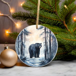 Zwart Beer op winterbosdieren Keramisch Ornament<br><div class="desc">Mooi zwart beer in een besneeuwd winterbos wonderland.  waterverf look. Perfect voor een hut of kerstvakantie bos thema.</div>