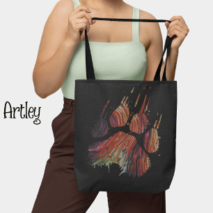Zwart Beer Paw canvas tas, kleur swirl klauw canva Tote Bag