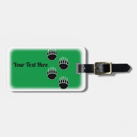 Zwart Beer Paw Prints Aangepaste Groen Bagagelabel (Voorkant horizontaal)
