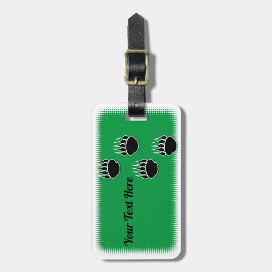 Zwart Beer Paw Prints Aangepaste Groen Bagagelabel (Voorkant verticaal)