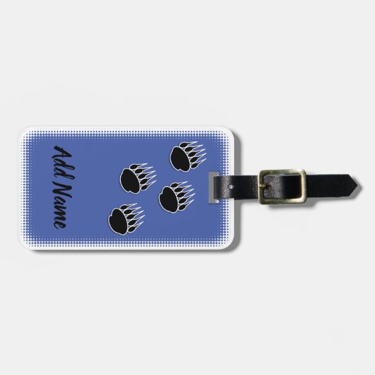 Zwart Beer Paw Prints Custom Blauw Bagagelabel (Voorkant horizontaal)