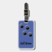 Zwart Beer Paw Prints Custom Blauw Bagagelabel (Voorkant verticaal)