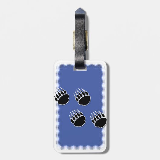 Zwart Beer Paw Prints Custom Blauw Bagagelabel (Achterkant verticaal)