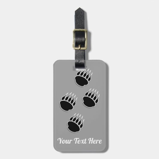 Zwart Beer Paw Prints Grijs Bagagelabel (Voorkant verticaal)