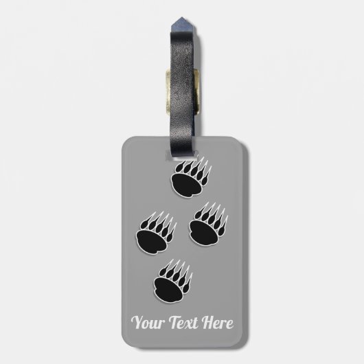 Zwart Beer Paw Prints Grijs Bagagelabel (Achterkant verticaal)