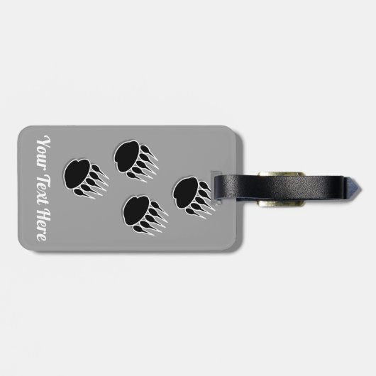 Zwart Beer Paw Prints Grijs Bagagelabel (Achterkant horizontaal)