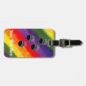 Zwart Beer Paw Prints Regenboog Waterverf Bagagelabel (Voorkant horizontaal)