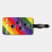 Zwart Beer Paw Prints Regenboog Waterverf Bagagelabel (Achterkant horizontaal)