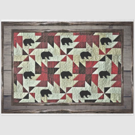 Zwart Beer Quilt Rustic Wood Tissuepapier (Voorkant)