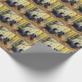 Zwart Beer rolt in herfstbladeren Cadeaupapier (Hoek)