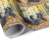 Zwart Beer rolt in herfstbladeren Cadeaupapier (Rol Hoek)